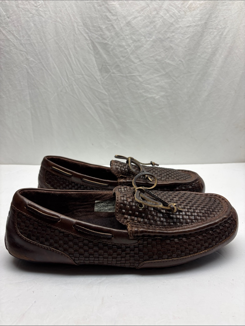 UGG Men's Brown Woven Leather Slip-On Loafers, SZ 13, box 66 - Picture 3 of 8